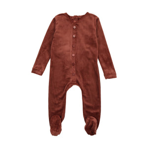 Rust velour button footie