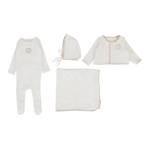 Velour cardi layette set - cream/pink