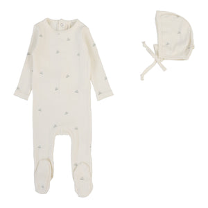 Printed pointelle footie set - Cream/blue crown