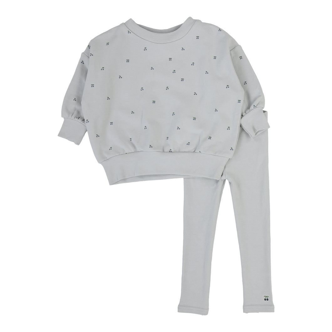 Cherry print 2 pc set - Pale blue