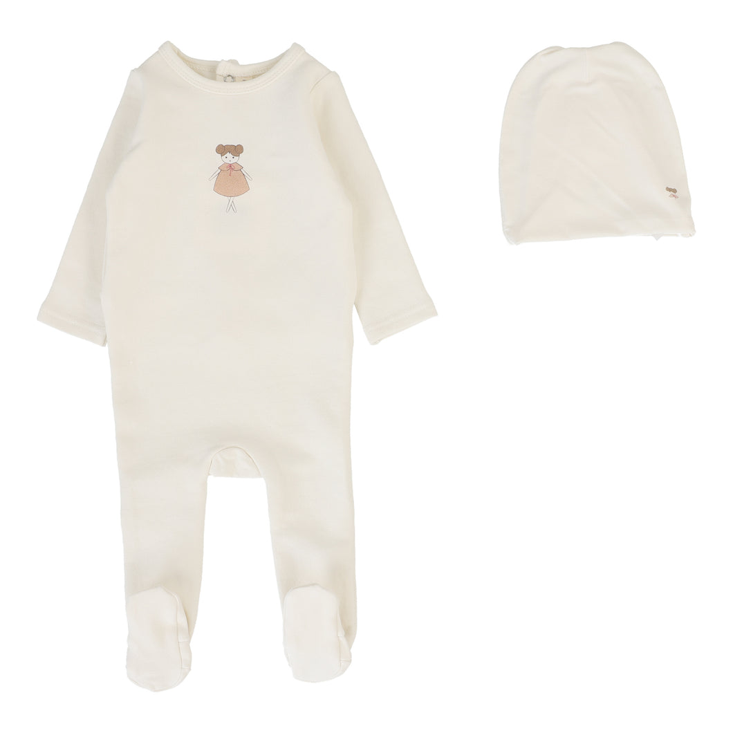 Graphic footie set - cream/doll