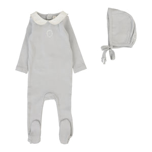Emblem embroidered footie set  - Pale blue