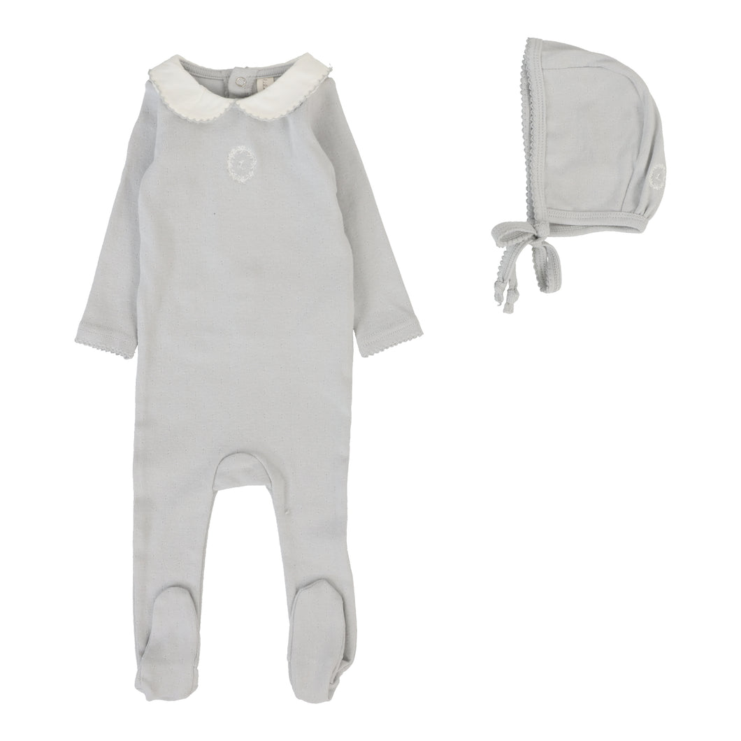 Emblem embroidered footie set  - Pale blue