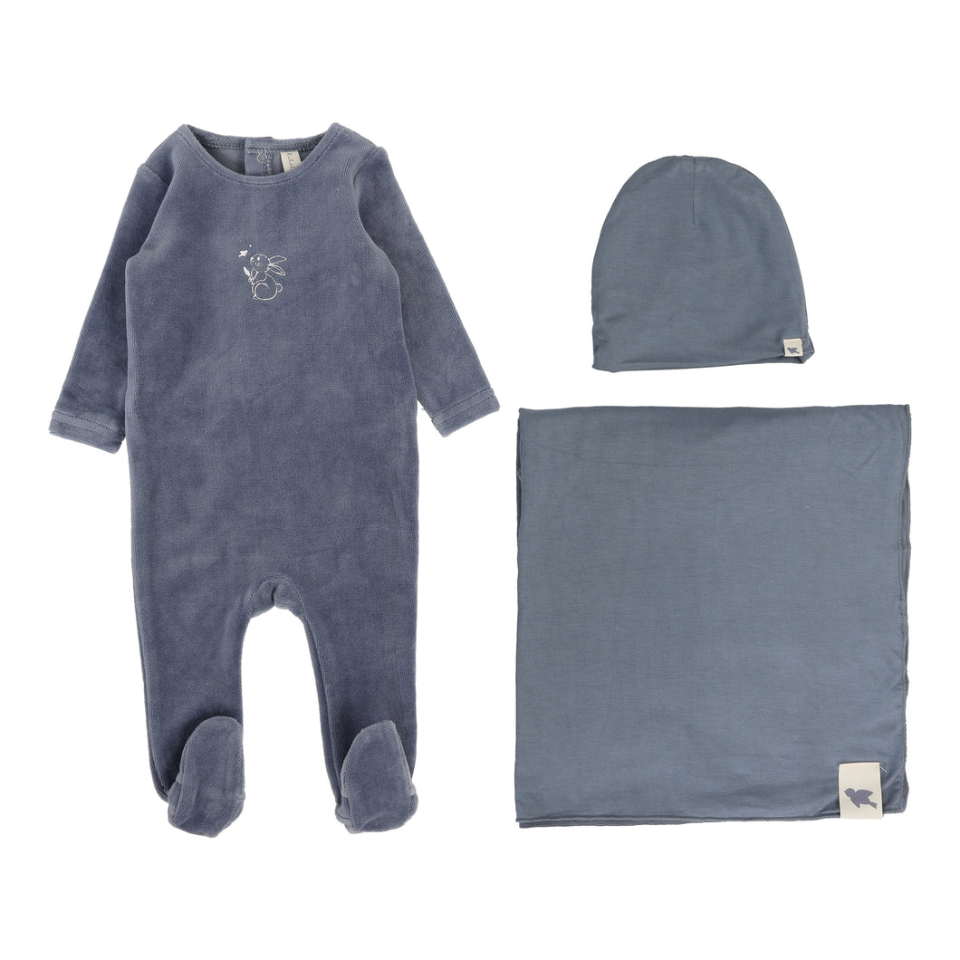 Velour forest graphic layette set - Slate
