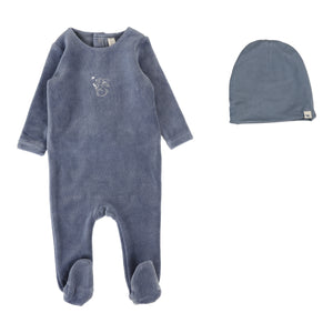 Velour forest graphic footie set - Slate