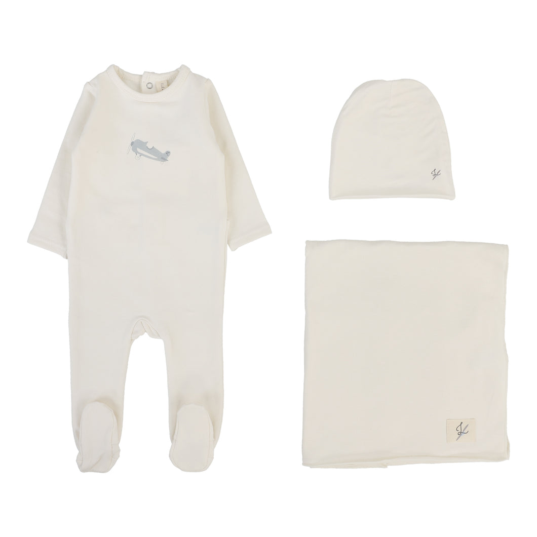 Graphic layette set - Cream/airplane