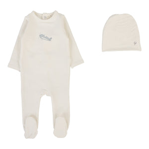 Graphic footie set - cream/airplane