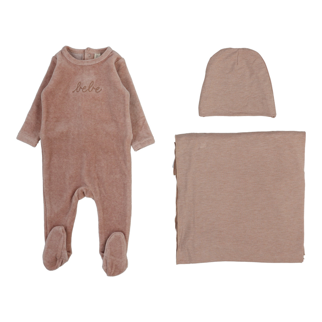 Velour bebe layette set - heather pink