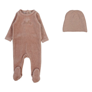 Velour bebe footie set - heather pink