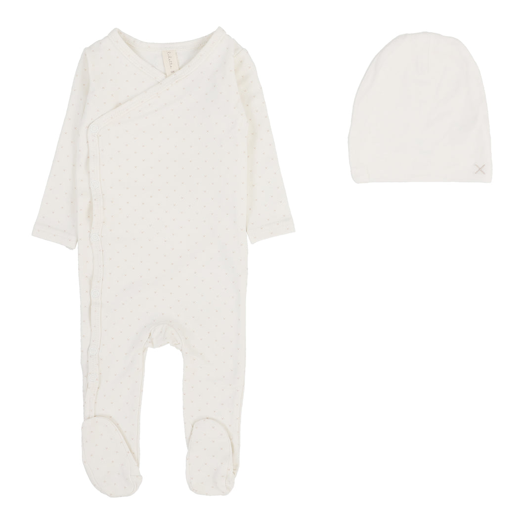 Take me home x print footie set - Cream/pink