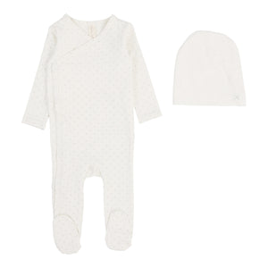Take me home x print footie set - Cream/blue