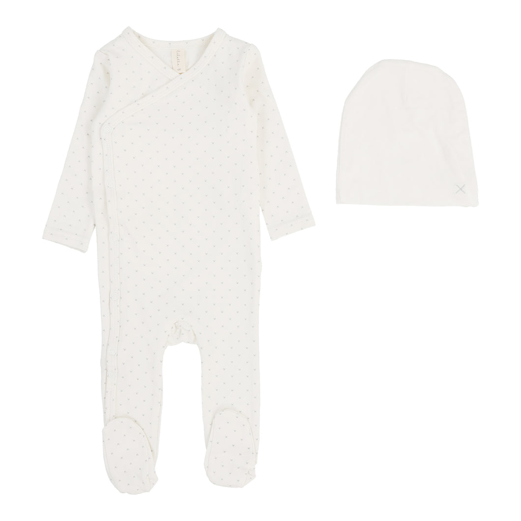 Take me home x print footie set - Cream/blue