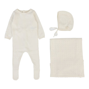Dotty knit layette set - Cream