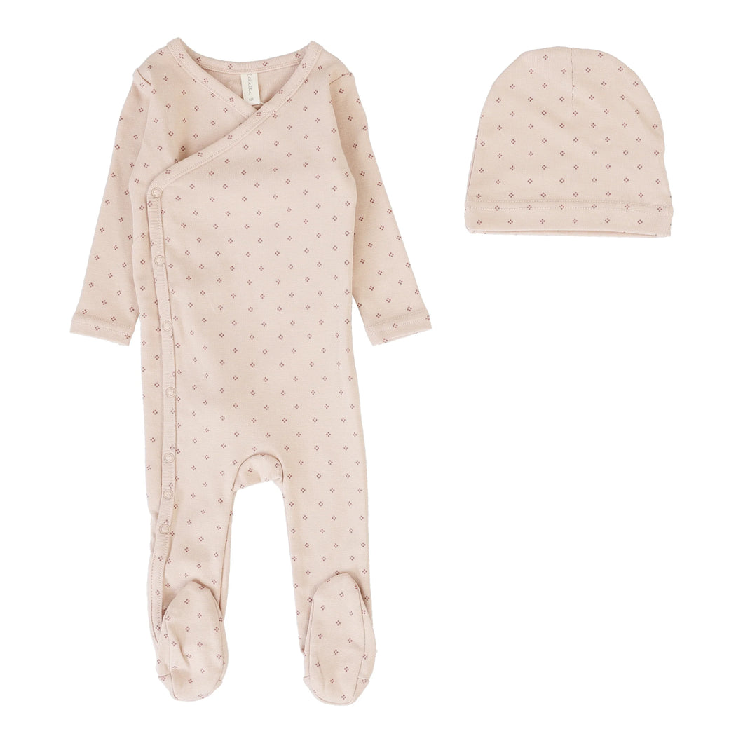 Diamond dot footie set - Dusty pink