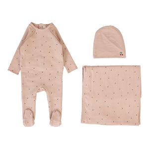 Cherry print layette set - Dusty pink