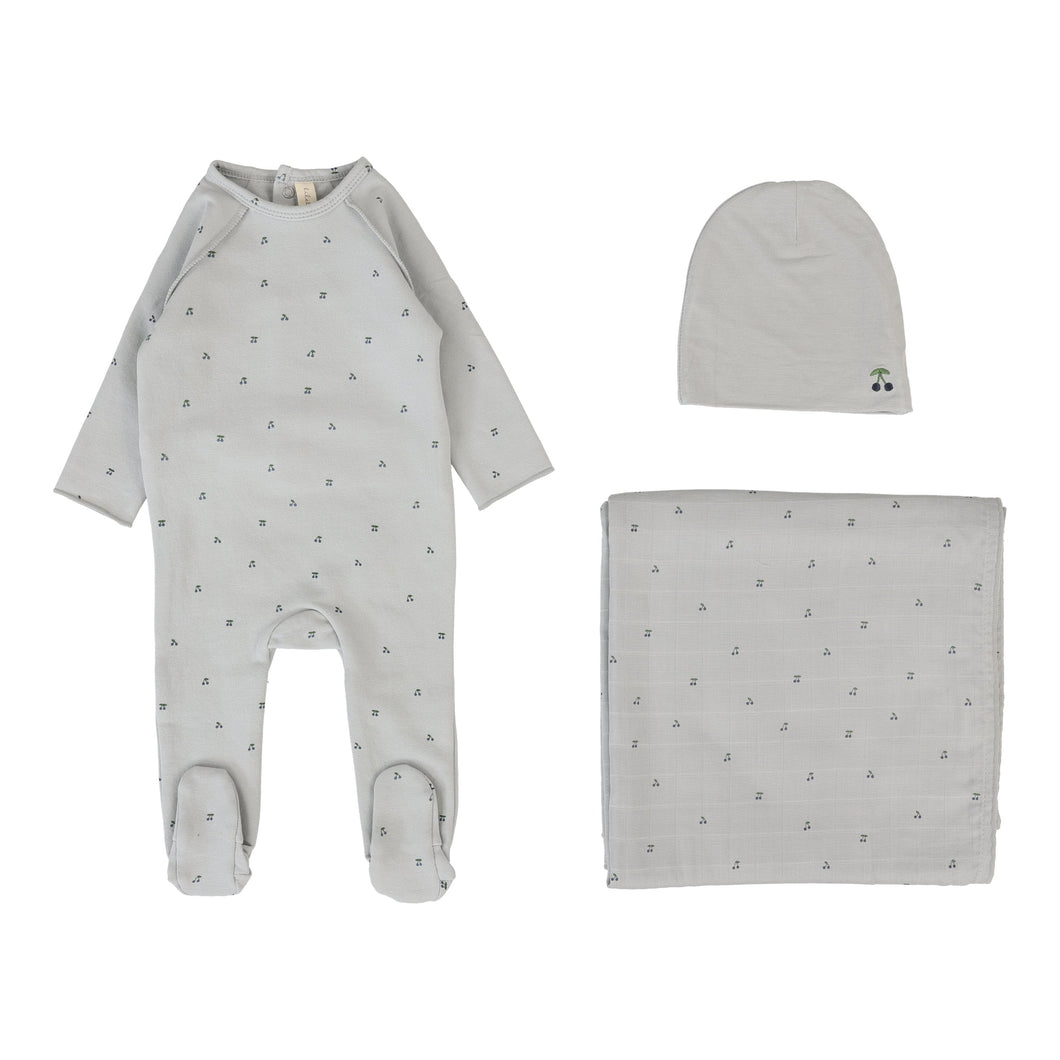 Cherry print layette set - Pale blue