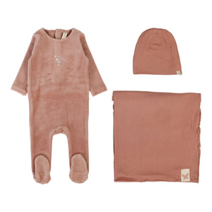 Velour forest graphic layette set - Deep pink