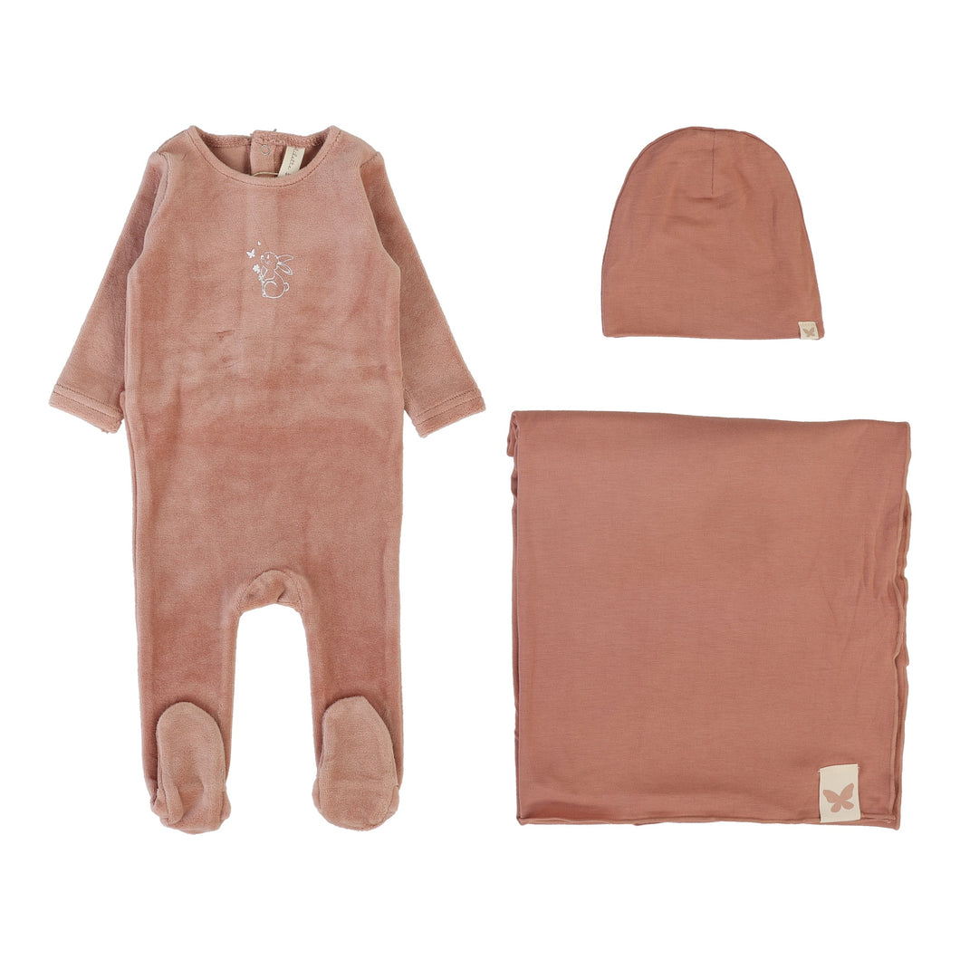 Velour forest graphic layette set - Deep pink