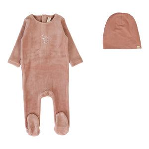 Velour forest graphic footie set - Deep pink