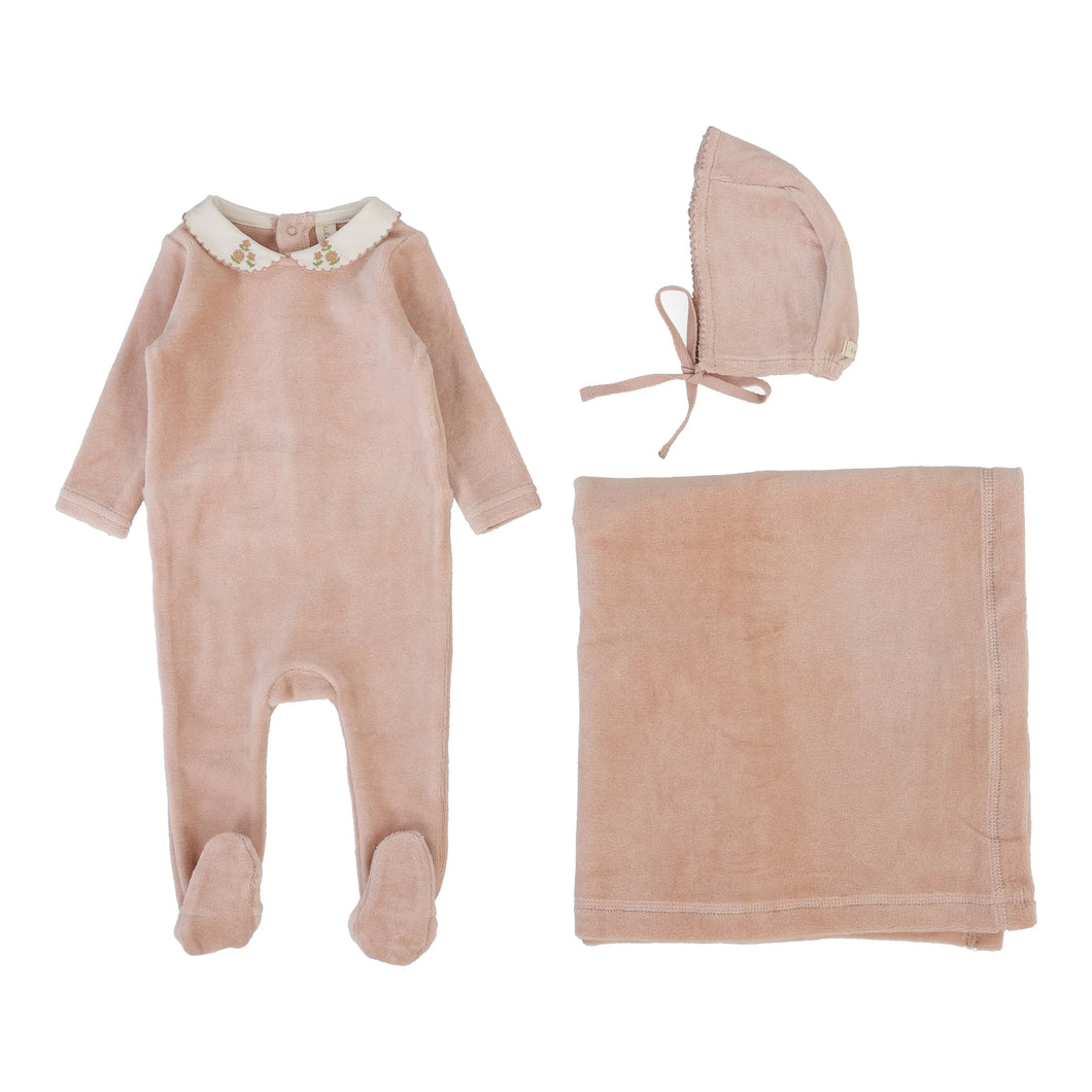Velour collar layette set - Dusty pink
