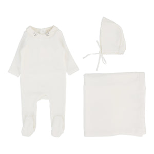 Velour collar layette set - Cream/oat