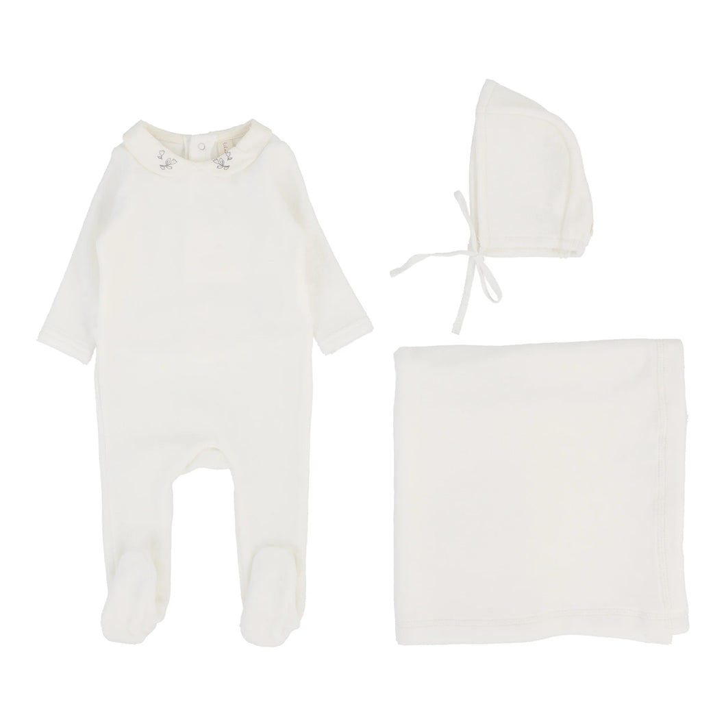 Velour collar layette set - Cream/oat
