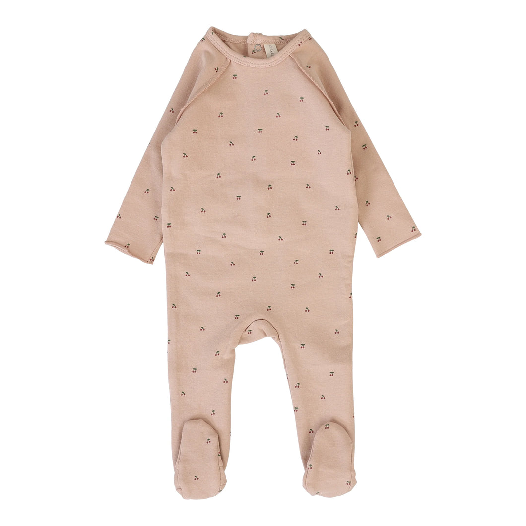 Cherry print footie - Dusty pink