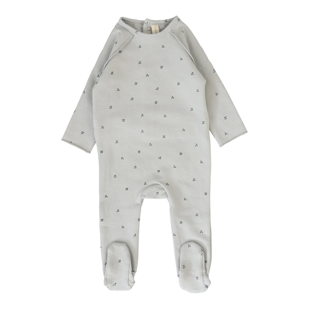 Cherry print footie - Pale blue