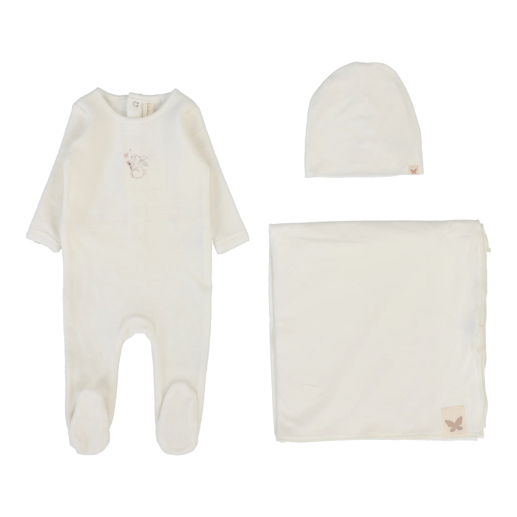 Velour forest graphic layette set - Winter white/pink