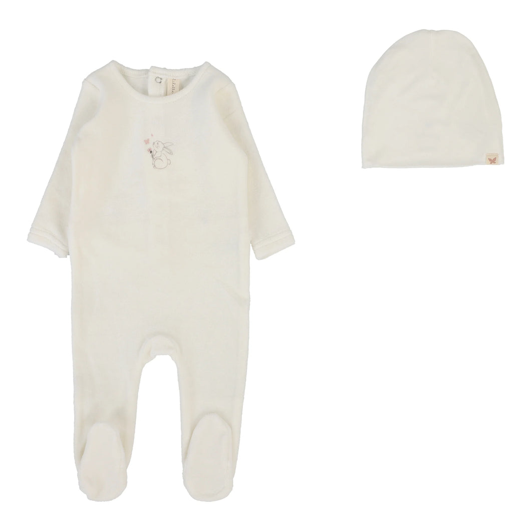Velour forest graphic footie set - Winter white/pink
