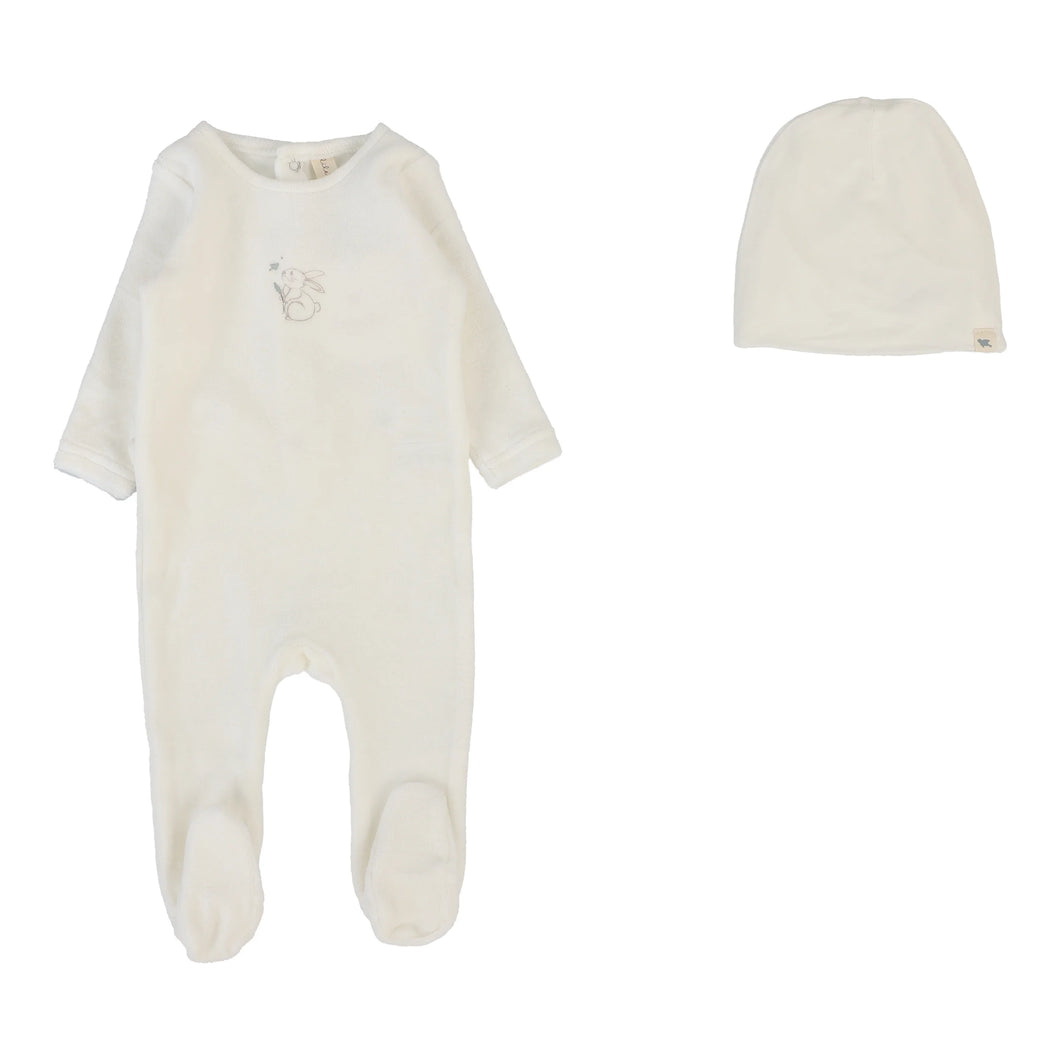 Velour forest graphic footie set - Winter white/oat