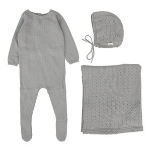 Dotty knit layette set - Light blue
