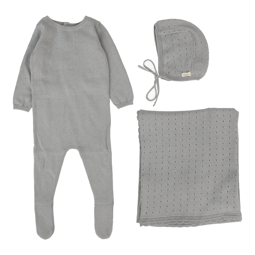 Dotty knit layette set - Light blue