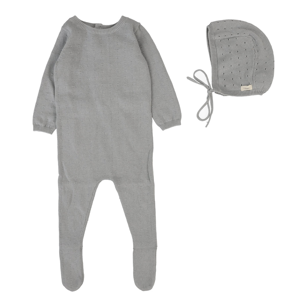 Dotty knit footie set - Light blue