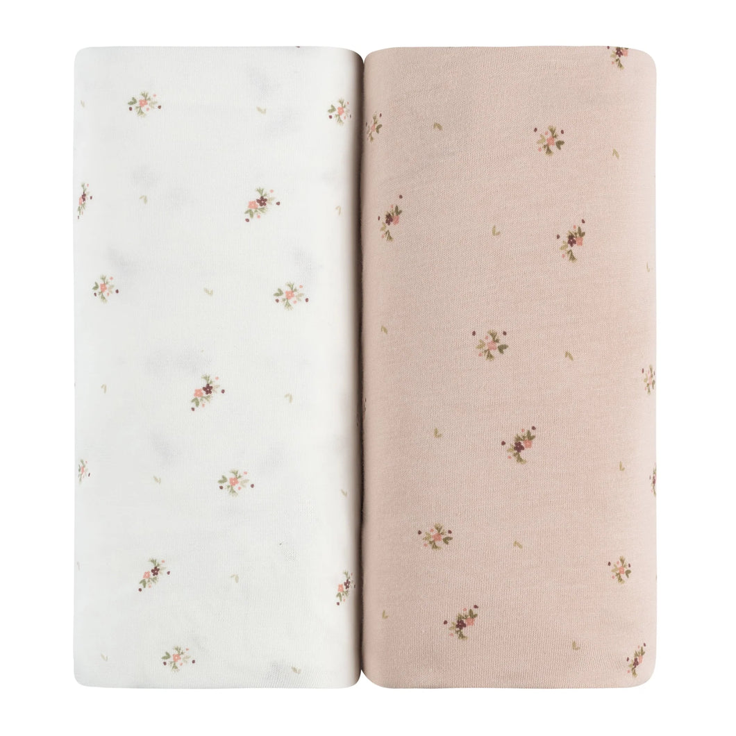 2 Pack Floral Print Sheets - Ivory/Pink Bassinet