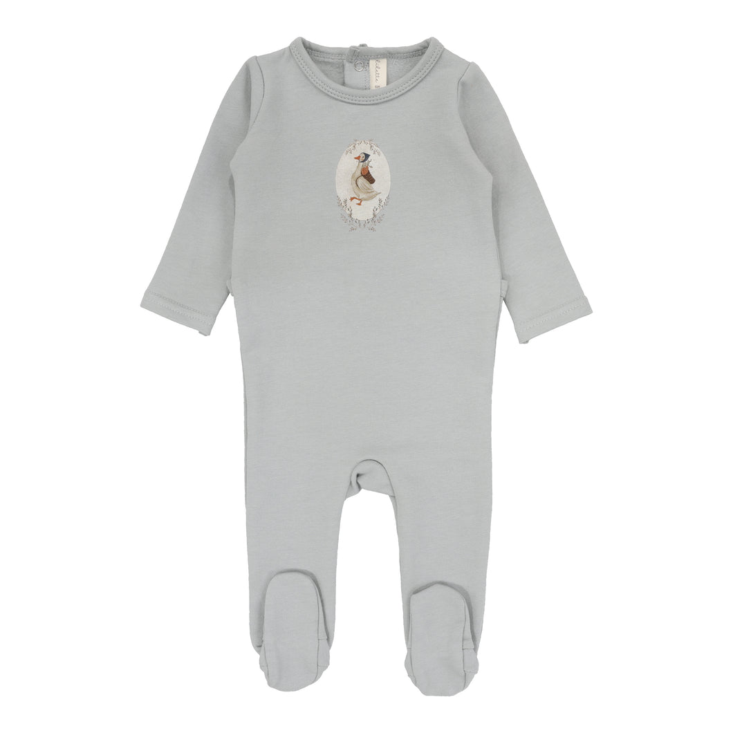 French terry print footie - Blue