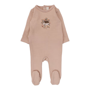 French terry print footie - Pink