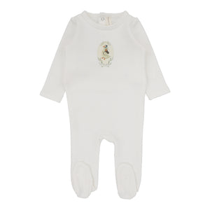 French terry print footie - Winter white/goose