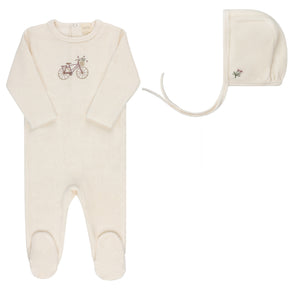 Velour bicycle collection layette set - Ivory girl