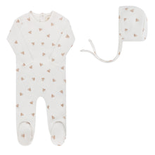 Load image into Gallery viewer, Velour leaf pattern collection  - Footie and bonnet - Ivory boy

