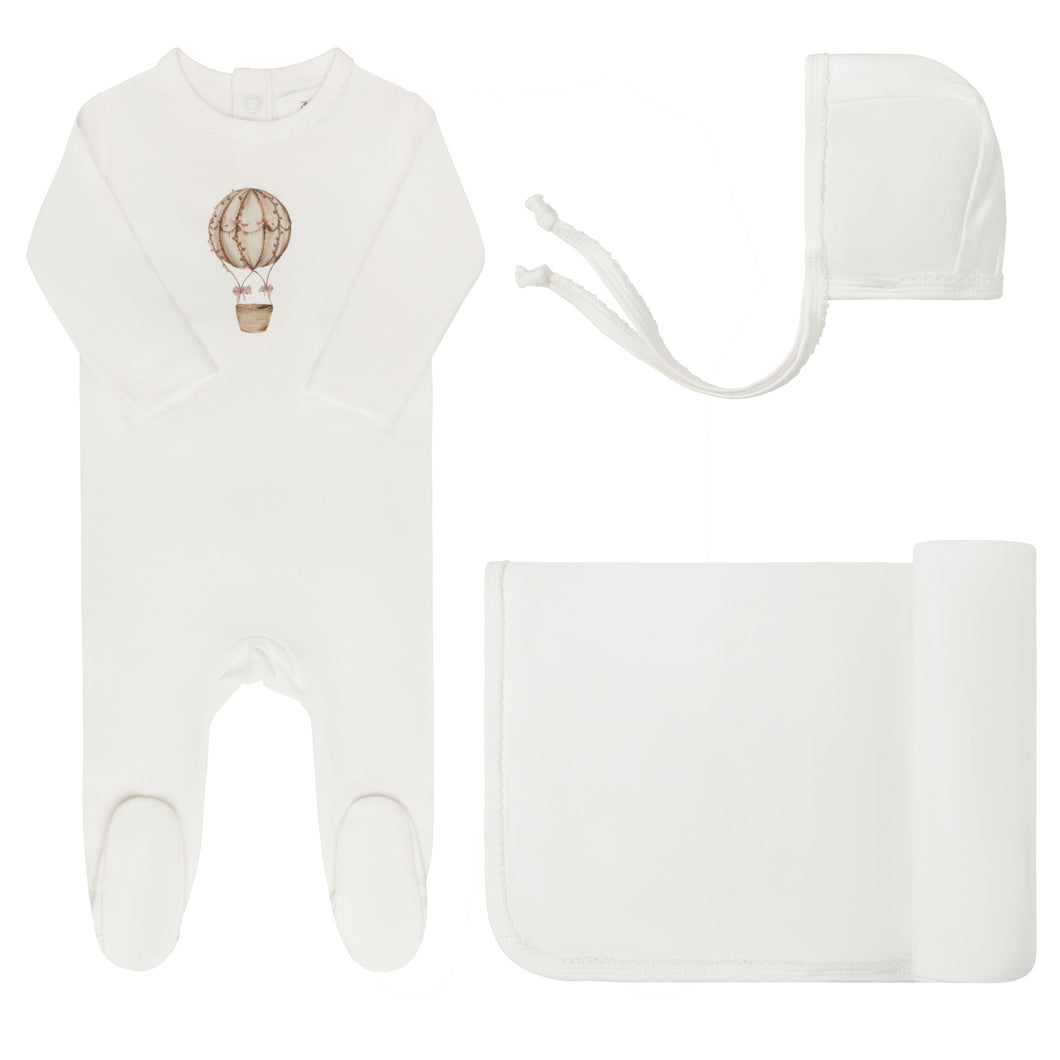 French terry hot air balloon collection layette set - Ivory/Pink