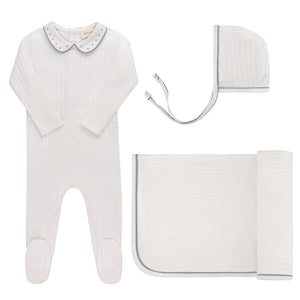 Wave collection - tulip layette set - ivory pin dot