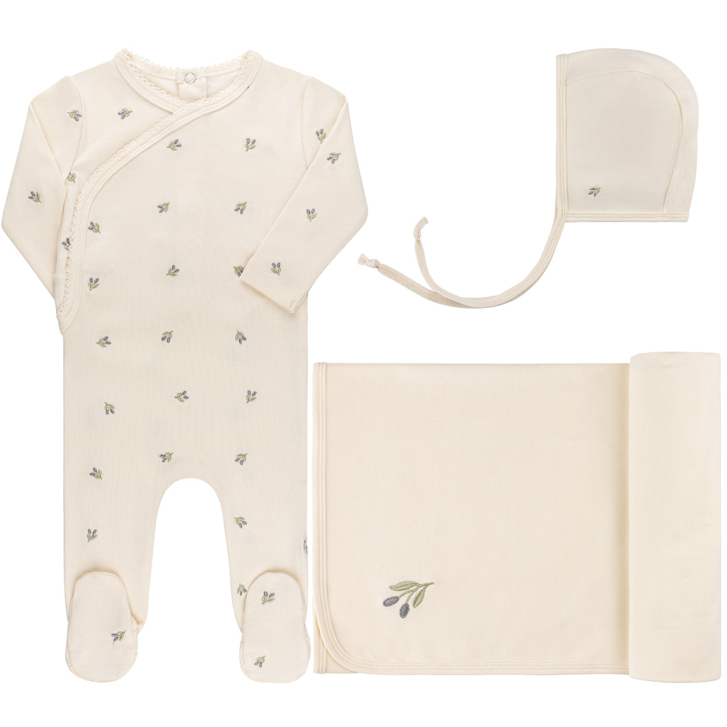 Embroidered collection layette set - ivory/berry