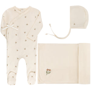 Embroidered collection layette set - ivory/tulip