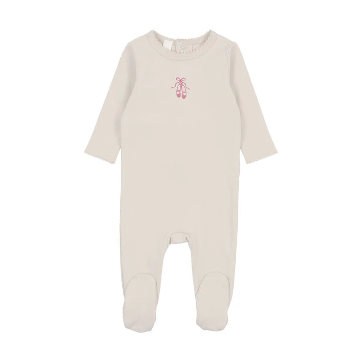 Ballet slippers footie and bonnet - White