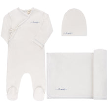 Load image into Gallery viewer, Organic amore pointelle layette set - ivory/metallic blue
