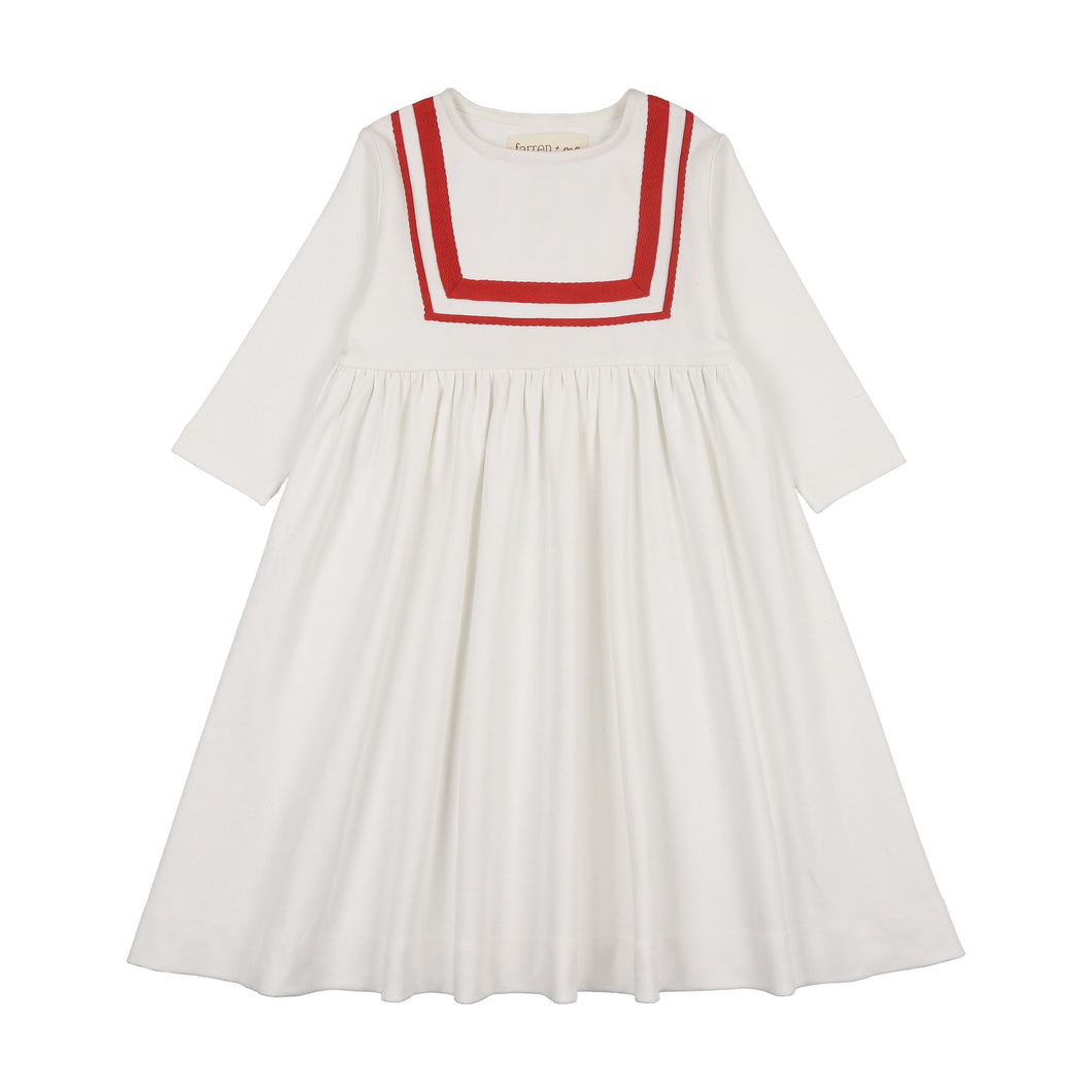 Tennis 3/4 sleeve sailor dress - ecru/red
