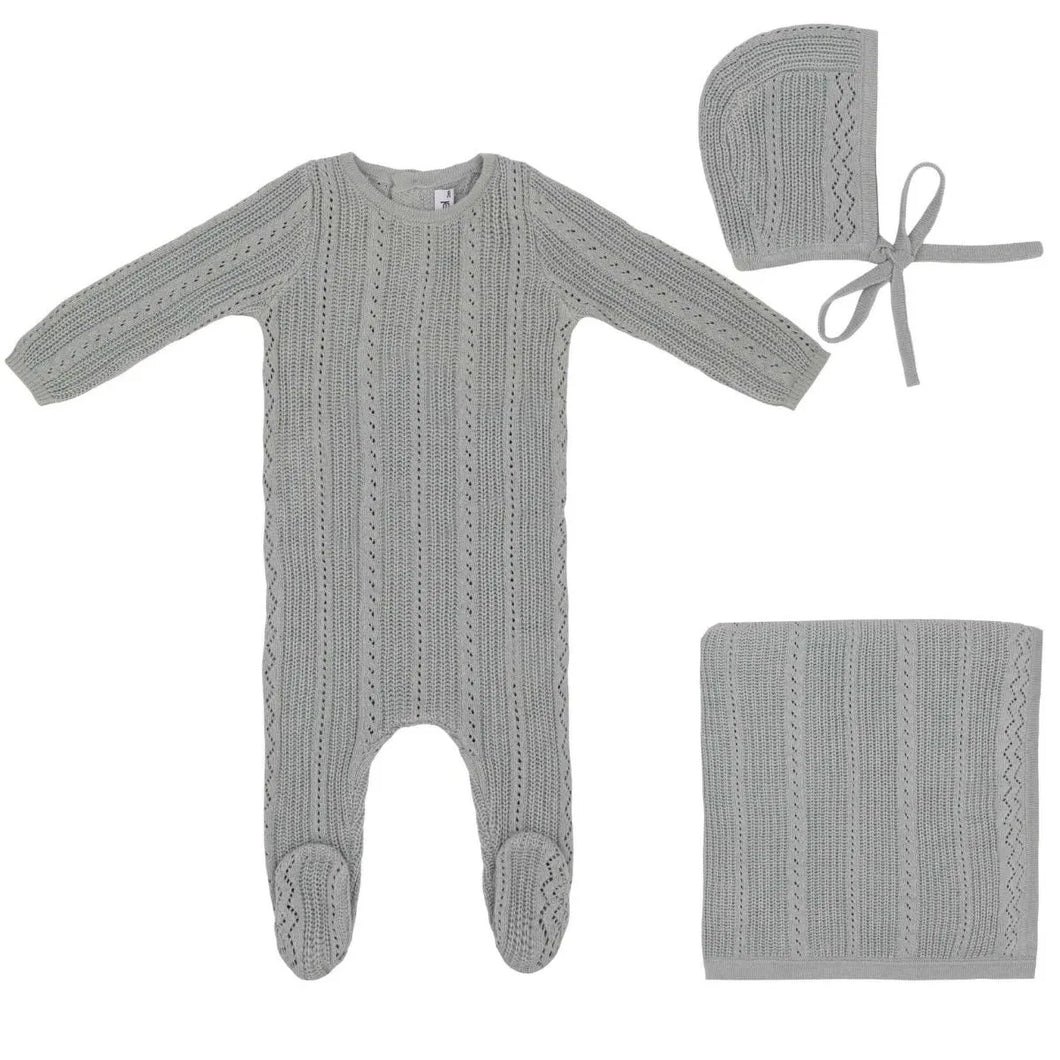 Pointelle knit layette set - Blue