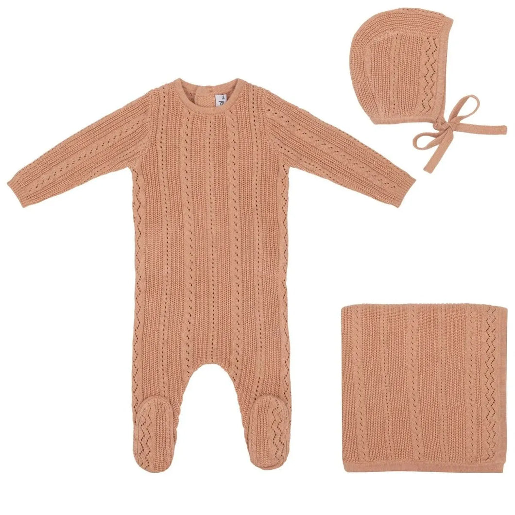 Pointelle knit layette set  - Rose pink
