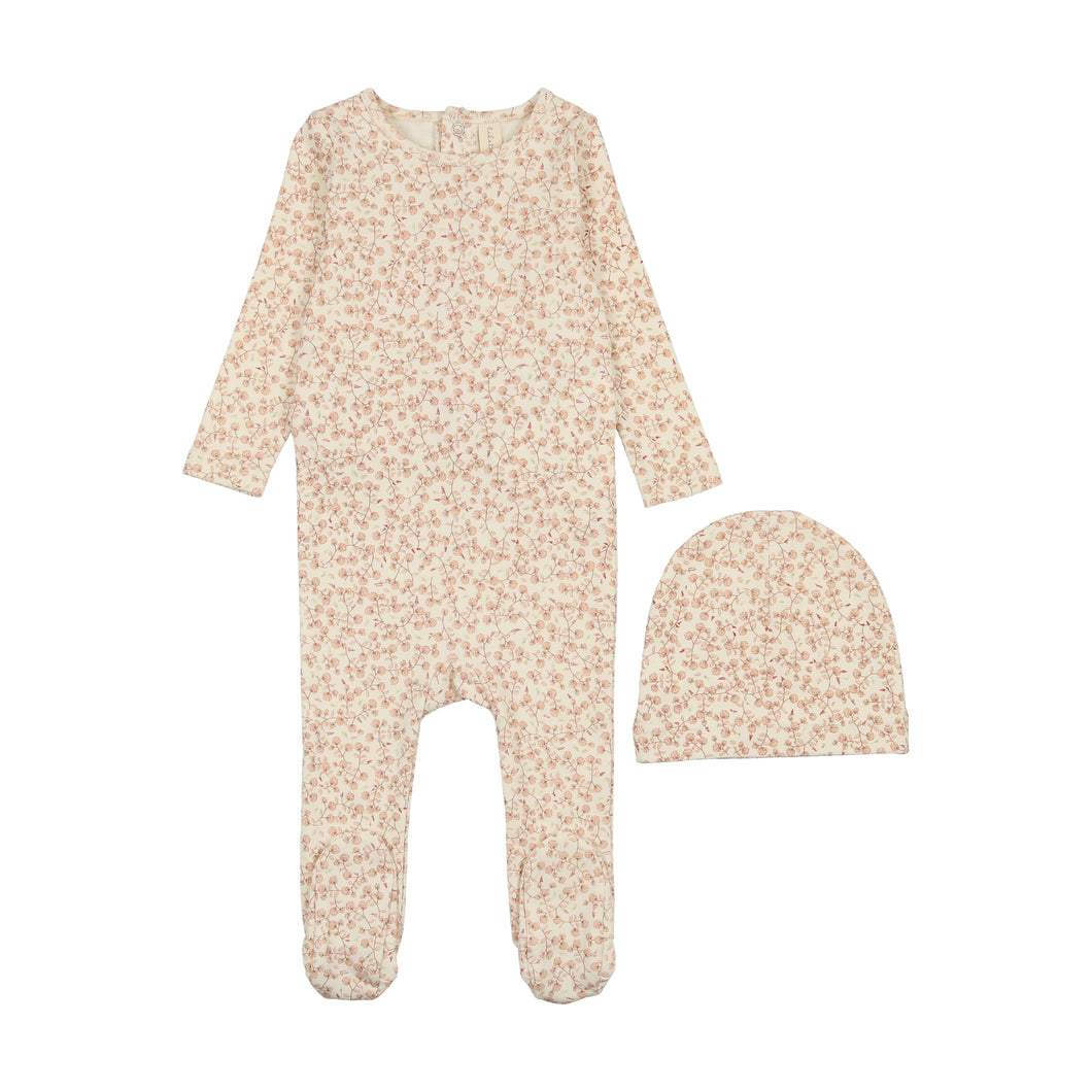 All over floral footie set - mauve